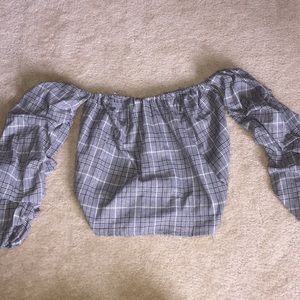 black and white plaid off the shoulder crop top
